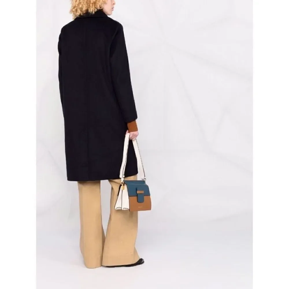 Vince single-breasted fitted wool blend coat Navy